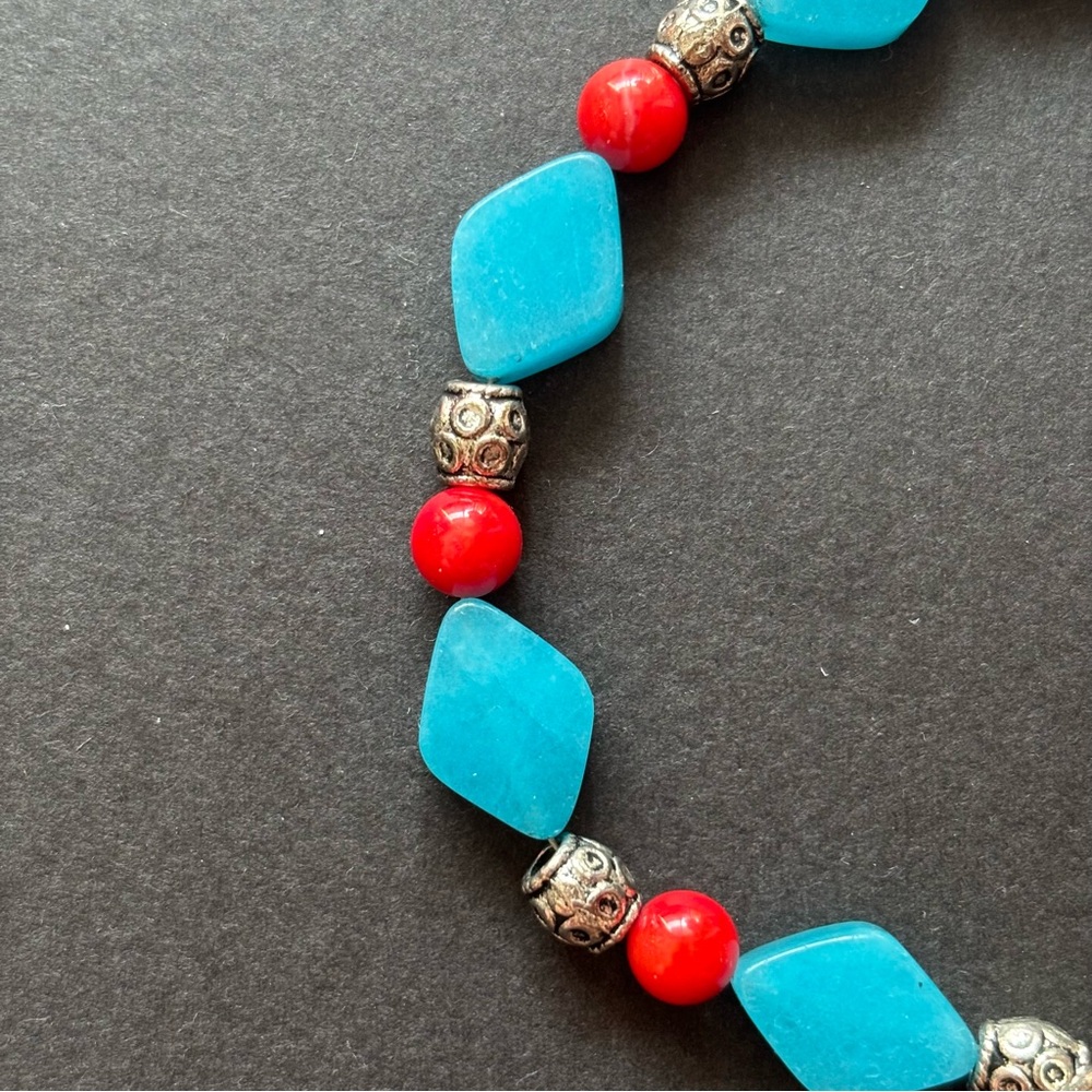Blue Chalcedony & Mixed Bead In Silver Bracelet | 7 IN - Picture 4 of 5